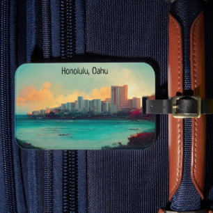 Etiqueta De Bagagem Honolulu Oahu Panorama Ver paisagem digital