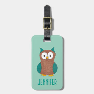 Etiqueta De Bagagem Hoot de Pássaro de Bird Sábio Marrom Personalizado