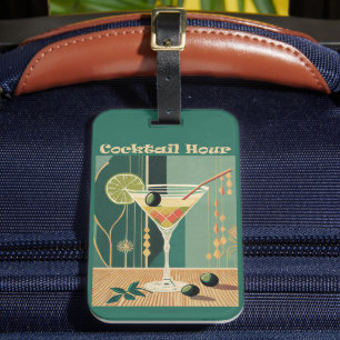 Etiqueta De Bagagem Hora do Coquetel Martini Moderno de Meados do Sécu