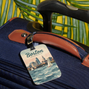 Etiqueta De Bagagem Horizonte de Boston Antigo & Barcos à Vela Massa