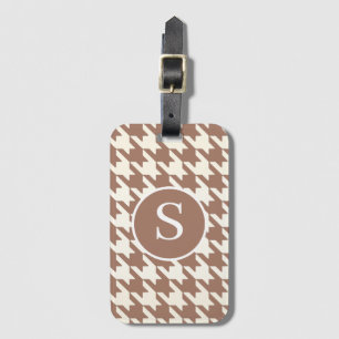 Etiqueta De Bagagem Houndstooth Pattern Mocha Mousse e White