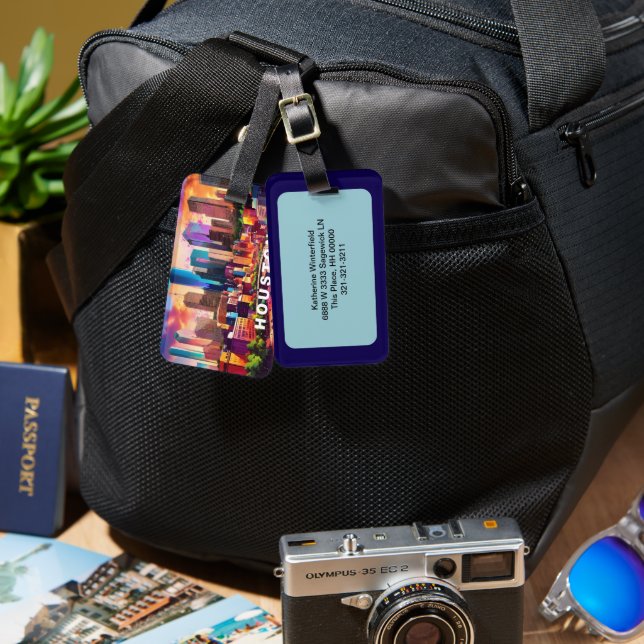 Etiqueta De Bagagem Houston Skyline Abstrato Art (Frente e verso)