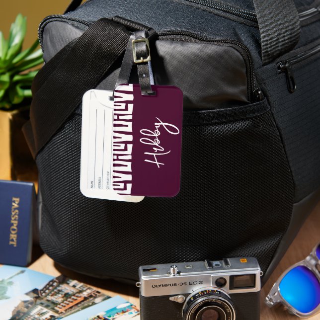 Etiqueta De Bagagem Hubby Tribal African Burgundy Wine MR (Frente e Verso)