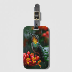 Etiqueta De Bagagem Hummingbird Emperrado na Flor Brilhante