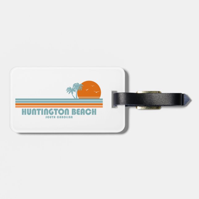 Etiqueta De Bagagem Huntington Beach South Carolina Sun Palm Trees (Traseira Horizontal)
