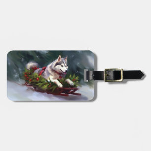 Etiqueta De Bagagem Husky Siberiano Natal neve inverno