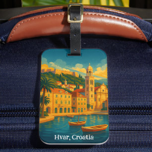 Etiqueta De Bagagem Hvar Colorido Croácia Arte de Viagem Vintage