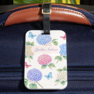 Etiqueta De Bagagem Hydrangea Floral da Aquarela Personalizada