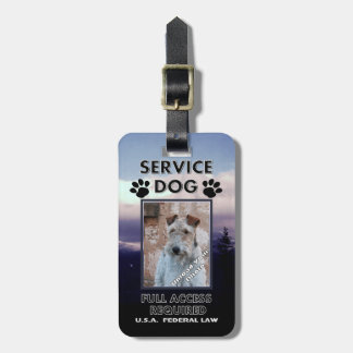 Etiqueta De Bagagem Identificação com foto roxa do cão do serviço do