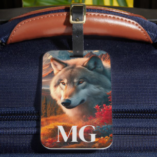 Etiqueta De Bagagem Identificação de Lobo ao Pôr do Sol