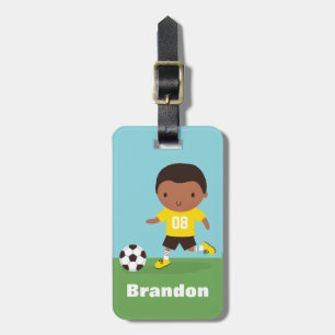 Etiqueta De Bagagem Identificador de Bagagem Menino de Futebol Afro-Am