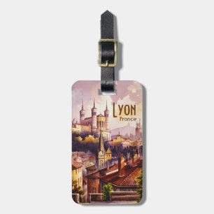 Etiqueta De Bagagem Igreja de Lyon França Viagem Aquarela Cidade Vinta