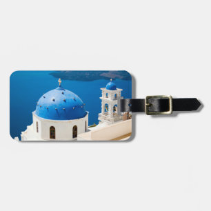 Etiqueta De Bagagem Igreja Grécia Santorini sobre Caldera