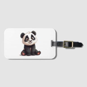 Etiqueta De Bagagem Ilustração de Arte de Panda Sentado em Cartoon