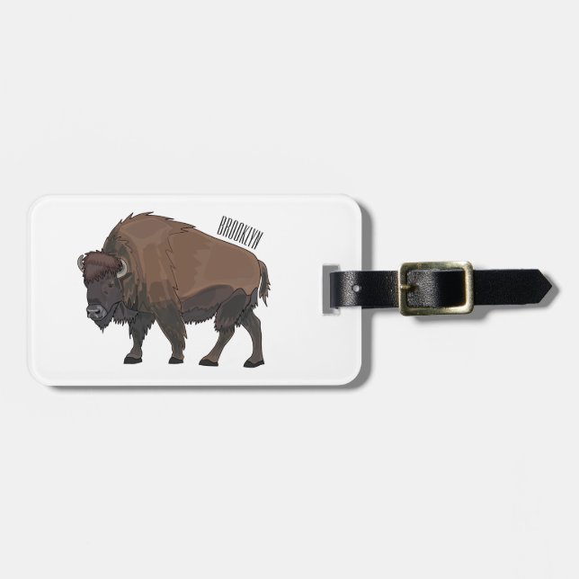 Etiqueta De Bagagem Ilustração de desenho animado Bison (Frente Horizontal)