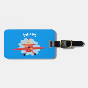 Etiqueta De Bagagem Ilustração de desenho animado de avião vermelho