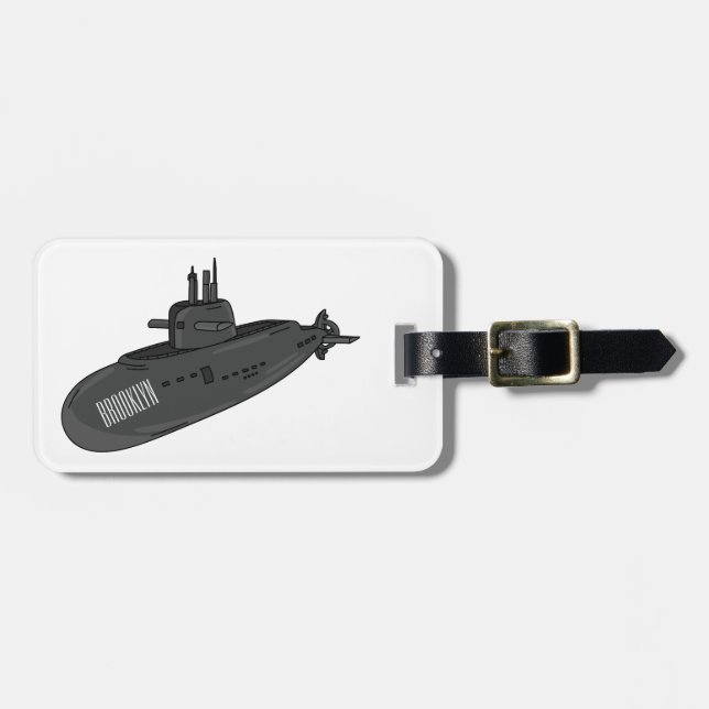 Etiqueta De Bagagem Ilustração de desenho animado submarino (Frente Horizontal)