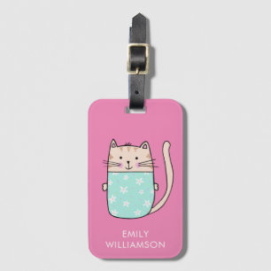 Etiqueta De Bagagem Ilustração de gato fofo com nome personalizado