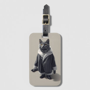 Etiqueta De Bagagem Ilustração de Moda de Gato Cinza Vestido com Estil