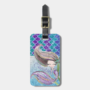 Etiqueta De Bagagem Ilustração de Sereia com Escamas da Cauda em Brilh