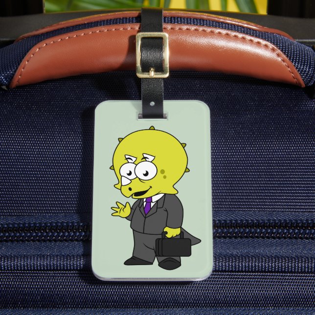 Etiqueta De Bagagem Ilustração De Um Empresário Tricerátopo. (Frente Insitu 2)