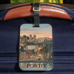 Etiqueta De Bagagem Ilustração de Viagem da Cidade Vintage Porto Portu