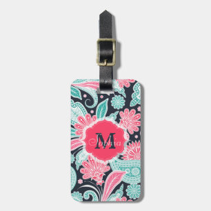 Etiqueta De Bagagem Ilustração floral na moda elegante do teste padr