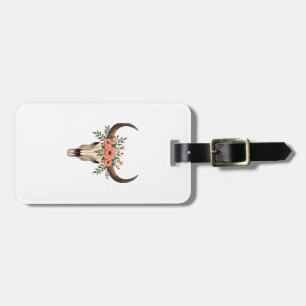 Etiqueta De Bagagem Ilustração Floral Vintage de Caveira de Touro Boho