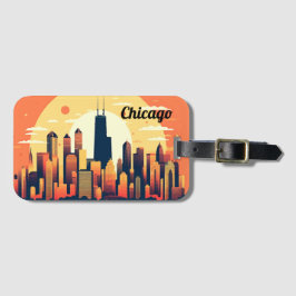 Etiqueta De Bagagem Ilustração Skyline Chicago em Laranja