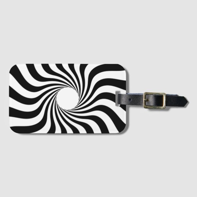 Etiqueta De Bagagem Impressão de espiral branca e preta (Frente Horizontal)