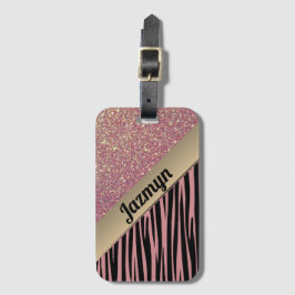 Etiqueta De Bagagem Impressão de Glam Zebra, Cor-de-rosa, esbranquiçad