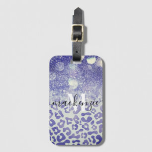 Etiqueta De Bagagem Impressão de Leopardo Azul Gliter