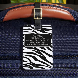Etiqueta De Bagagem Impressão do padrão Safari Zebra Negra e Branca