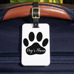 Etiqueta De Bagagem Impressão em Pata de Cão Preto com Nome Personaliz