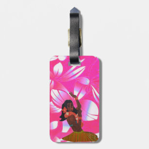 Etiqueta De Bagagem Impressão floral havaiano com menina de Hula