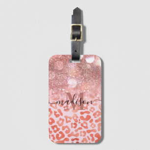 Etiqueta De Bagagem Impressão Leopardo com brilho Dourado rosa