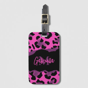 Etiqueta De Bagagem Impressão Leopardo Rosa e Púrpura
