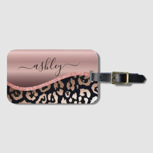 Etiqueta De Bagagem Impressão Leopardo rosa Gold Foil
