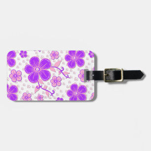 Etiqueta De Bagagem Impressão Simples de Aquarela Floral Roxa e Rosa