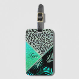Etiqueta De Bagagem Impressão tropical de leopardo tropical com lacrim