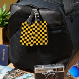 Etiqueta De Bagagem Impressão Xadrez Amarelo e Preto