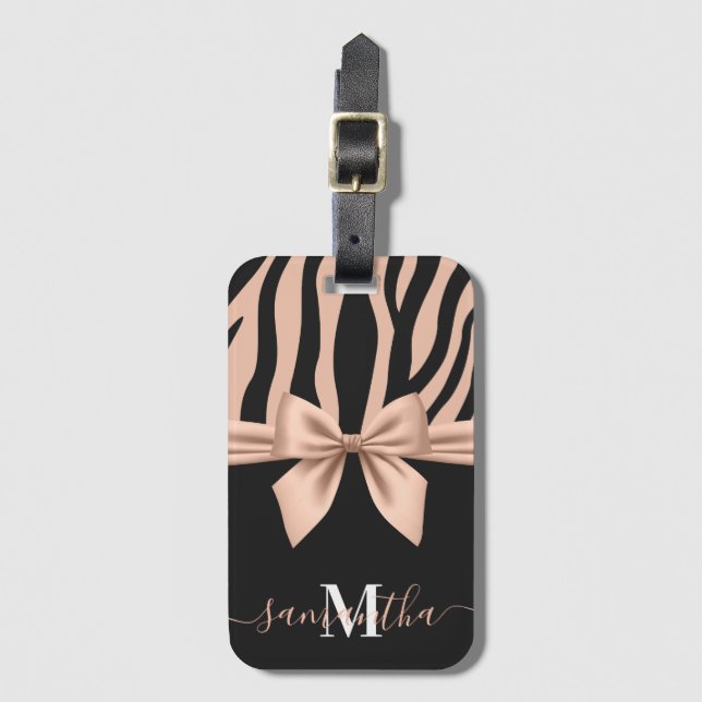 Etiqueta De Bagagem Impressão Zebra rosa Dourada (Frente Vertical)