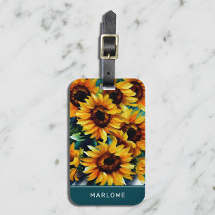 Etiqueta De Bagagem Impressionista Rustic Sunflower Personaliza Nome