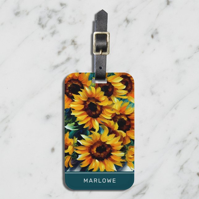 Etiqueta De Bagagem Impressionista Rustic Sunflower Personaliza Nome (Criador carregado)