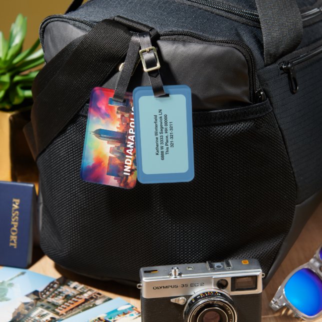 Etiqueta De Bagagem Indianapolis Skyline Abstrato Art (Frente e verso)