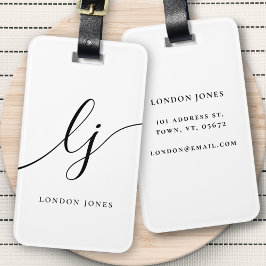 Etiqueta De Bagagem Iniciais de Caligrafia Branca Preta em Monograma M