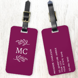 Etiqueta De Bagagem Iniciais de Monograma Personalizadas Folha Botânic