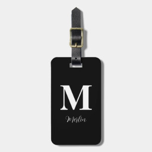 Etiqueta De Bagagem Iniciais Monogramas Nome personalizado Black White