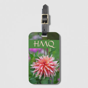 Etiqueta De Bagagem Iniciais Pessoais Laranja e Rosa Dahlia Flor