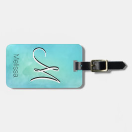 Etiqueta De Bagagem Inicial da letra do monograma do verde azul da